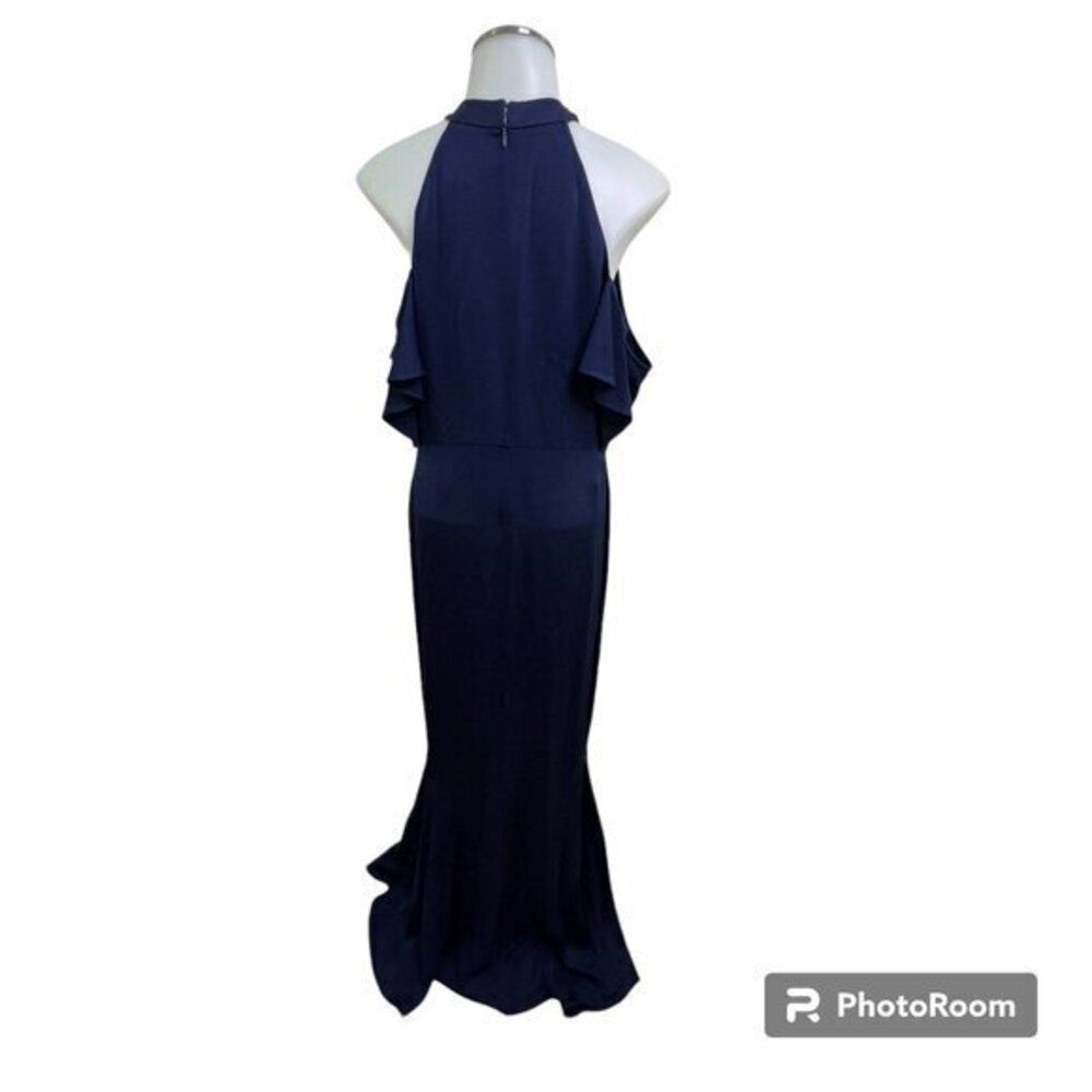 Shoshanna Midnight Montrose 6 Blue Dress Hi Low Navy High Neck Off Shoulder Maxi - Picture 8 of 14